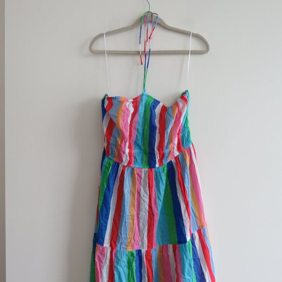 ANN TAYLOR LOFT Beach Halter Maxi Swimsuit Coverup Pocket Dress Candy Stripe NWT - Picture 4 of 14
